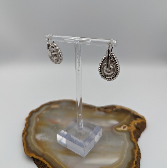Vintage KJL Kenneth Jay Lane Teardrop Blue Lace Agate Silvertone Rope Earrings - Picture 2 of 6